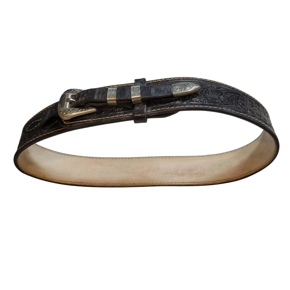 High-Rider Solid Nickle Silver Buckle Genuine Leather Western Belt 40